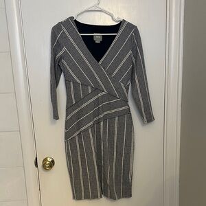 Maeve Black and White Striped Long Sleeve Dress